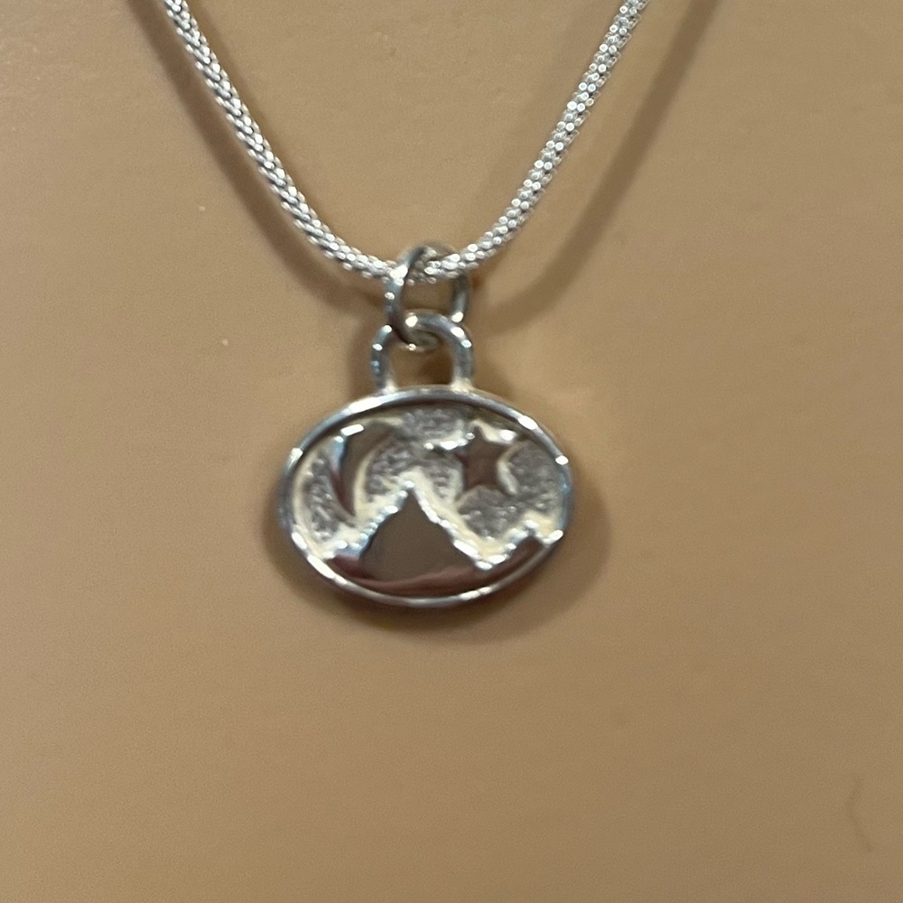 NWT Sterling Moon & Star Pendant with 18” Popcorn Chain